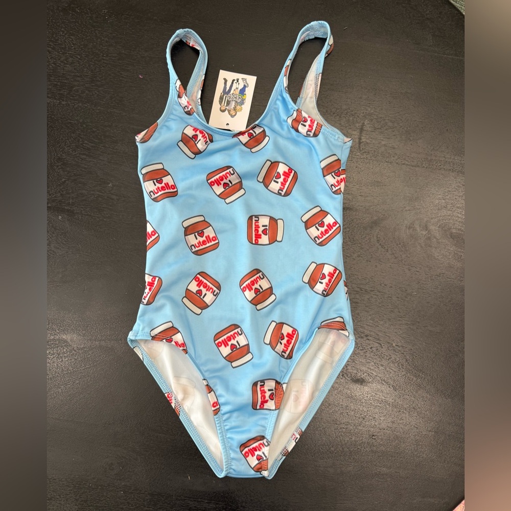 🆕👯♀️💙🍫Lola + The Boys🍫💙👯♀️Blue Nutella One Piece Swimsuit Size 12